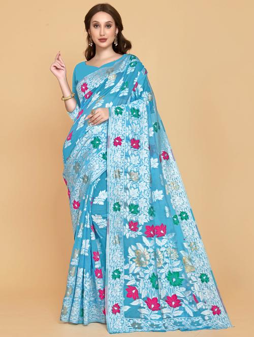self design jamdani saree with blouse - 19782987 - Very Small Image - 1