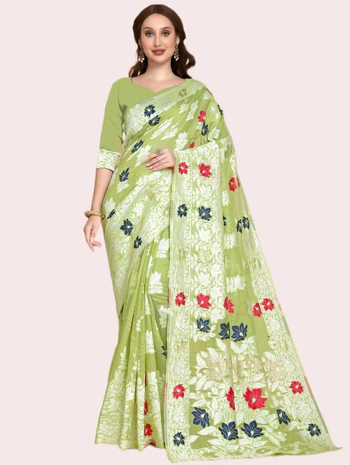 self design jamdani saree with blouse - 19782989 - Very Small Image - 1