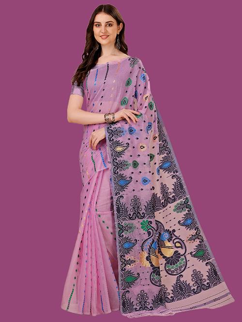 self design jamdani saree with blouse - 19783013 - Very Small Image - 1