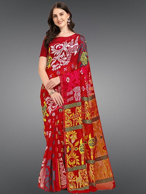 self design jamdani saree with blouse - 19783053 - Very Small Image - 1