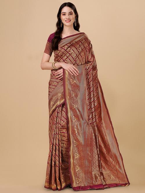 self design zari work saree with blouse - 19783147 - Very Small Image - 1