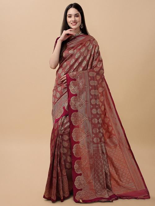 self design zari work saree with blouse - 19783170 - Very Small Image - 1