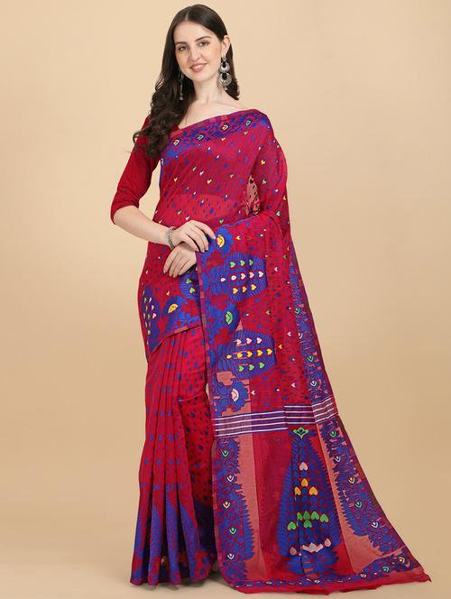 self design jamdani saree with blouse - 19783209 - Very Small Image - 1