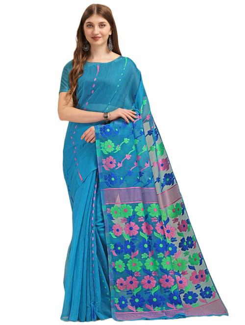 self design jamdani saree with blouse - 19783247 - Very Small Image - 1