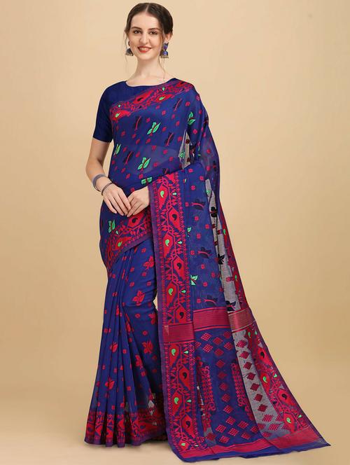 self design jamdani saree with blouse - 19783282 - Very Small Image - 1
