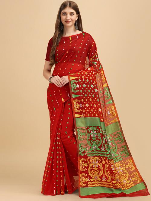 self design jamdani saree with blouse - 19783298 - Very Small Image - 1