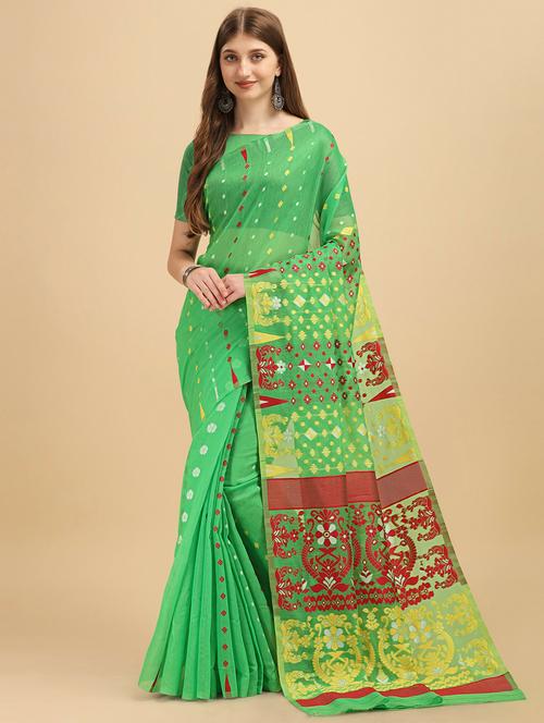 self design jamdani saree with blouse - 19783300 - Very Small Image - 1