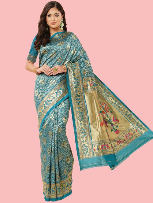 self design paithani saree with blouse - 19783326 - Very Small Image - 1