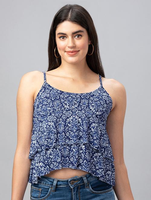 women blue polyester crop top - 19783714 - Very Small Image - 1