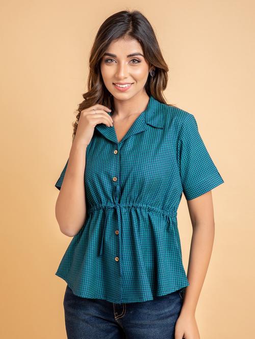 lapel neck checkered top - 19783843 - Very Small Image - 1