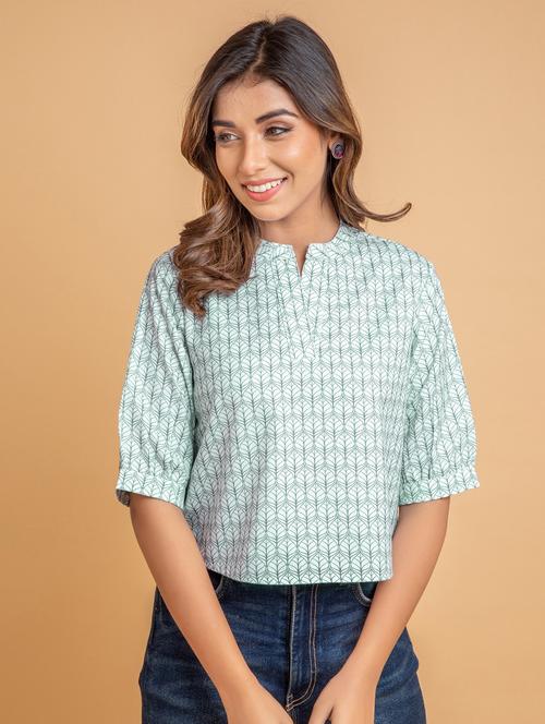 mandarin neck printed top - 19783848 - Very Small Image - 1