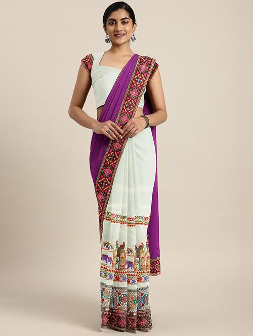 embroidered half and half saree with blouse - 19783898 - Very Small Image - 1