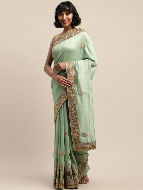 embroidered bordered saree with blouse - 19783901 - Very Small Image - 1