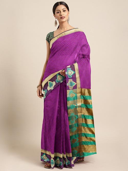 self design bordered saree with blouse - 19783910 - Very Small Image - 1