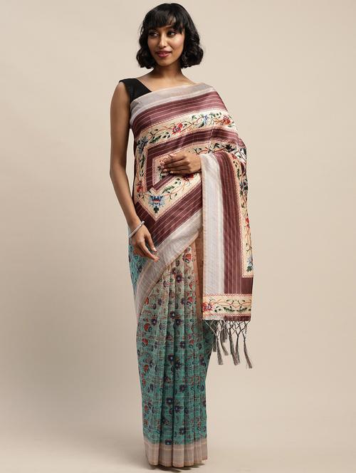 women's printed multi colored saree - 19784015 - Very Small Image - 1
