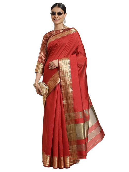 women's self design red colored saree - 19784193 - Very Small Image - 1