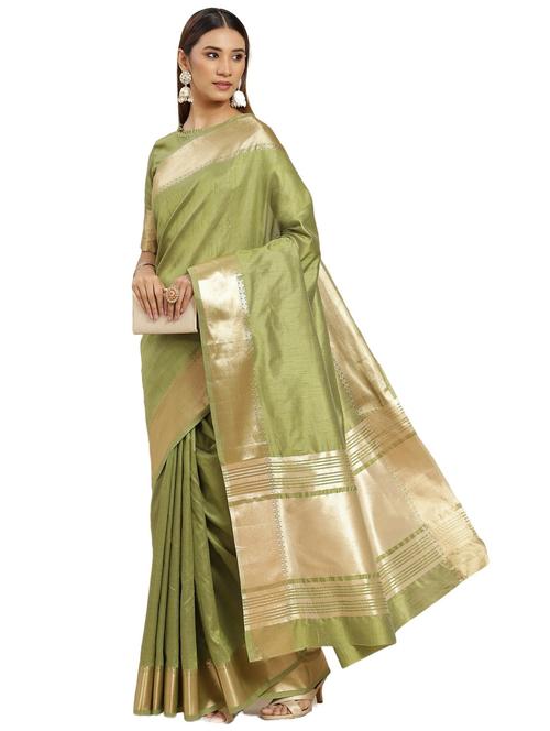 women's self design olive colored saree with blouse - 19784232 - Very Small Image - 1