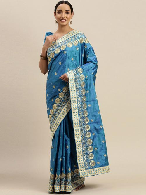 blue silk blend saree - 19784257 - Very Small Image - 1