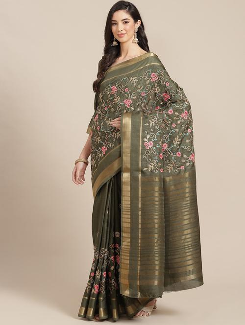 floral embroidered saree with blouse - 19784369 - Very Small Image - 1