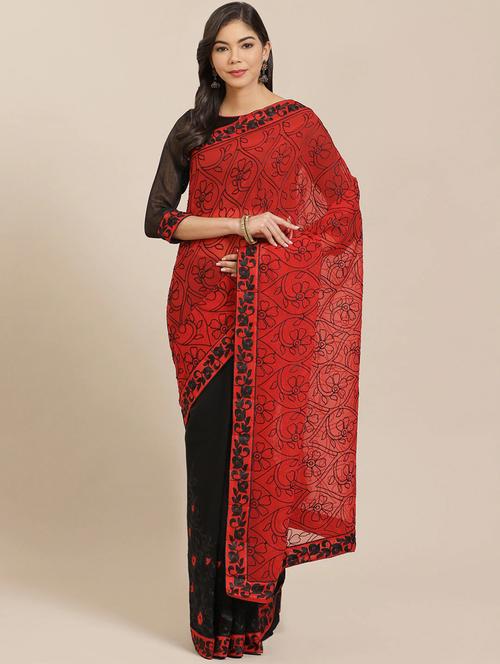 floral half and half embroidered saree with blouse - 19784393 - Very Small Image - 1