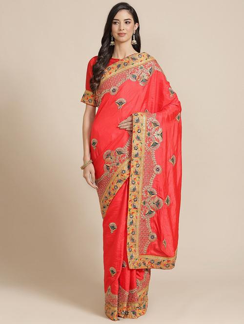 pink silk blend saree with blouse - 19784548 - Very Small Image - 1