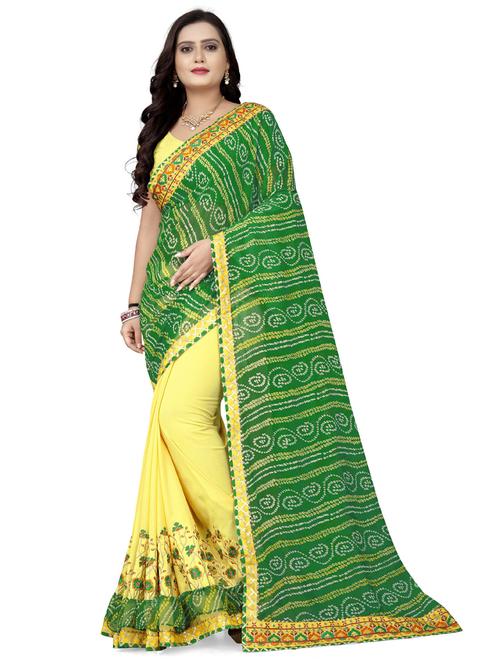 women's bandhani green colored saree - 19784560 - Very Small Image - 1