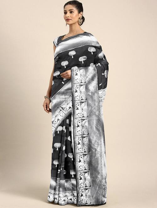 women's self design black colored saree - 19784616 - Very Small Image - 1