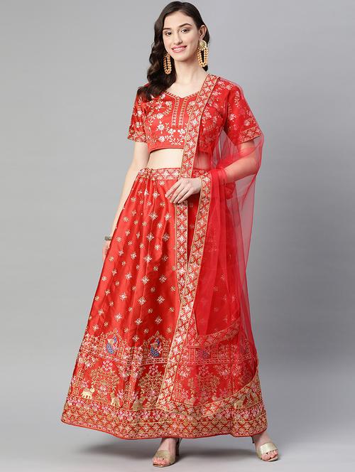 embroidered semi-stitched lehenga - 19784905 - Very Small Image - 1