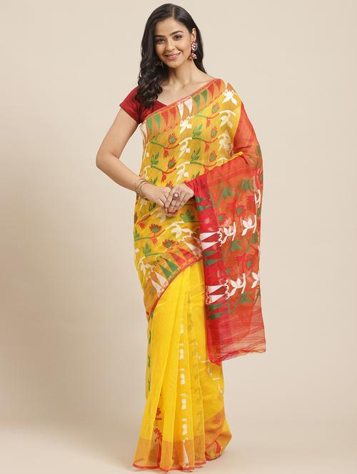 women's self design yellow colored saree with blouse - 19784917 - Very Small Image - 1