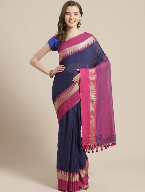 women's self design navy blue colored saree - 19784959 - Very Small Image - 1