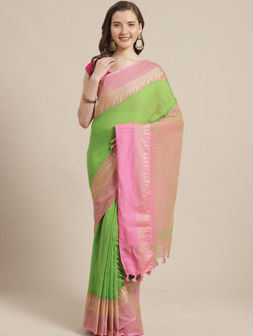 women's self design sea green colored saree with blouse - 19784962 - Very Small Image - 1