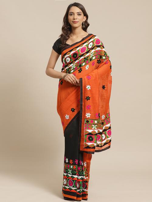 women's solid with work multi colored saree with blouse - 19784985 - Very Small Image - 1