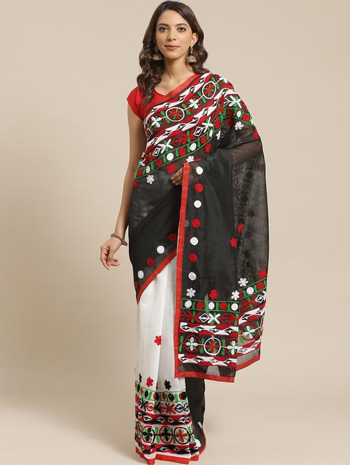 women's solid with work black colored saree with blouse - 19784991 - Very Small Image - 1
