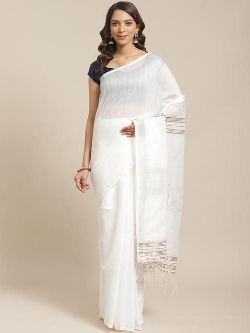 women's solid white colored saree with blouse - 19785115 - Very Small Image - 1
