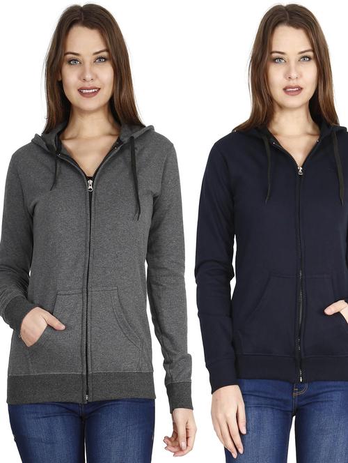 pack of 2 multi colored solid hooded neck zipper sweatshirt - 19785498 - Very Small Image - 1