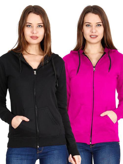 pack of 2 multi colored solid hooded neck zipper sweatshirt - 19785502 - Very Small Image - 1