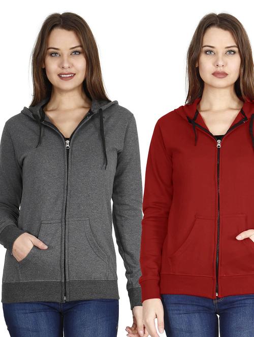pack of 2 multi colored solid hooded neck zipper sweatshirt - 19785516 - Very Small Image - 1