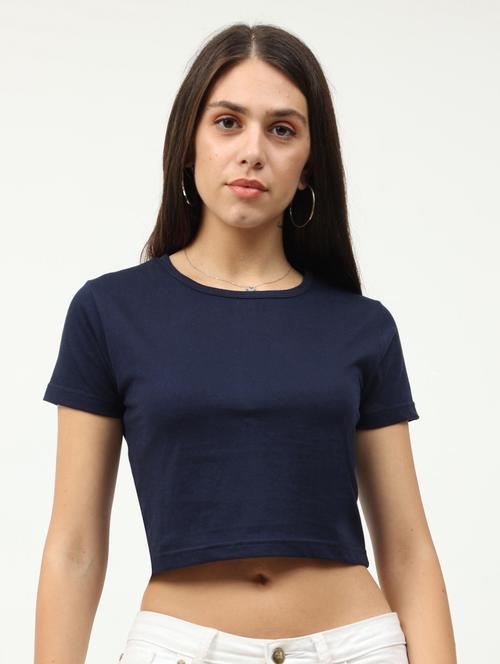 round neck solid crop tee - 19786377 - Very Small Image - 1