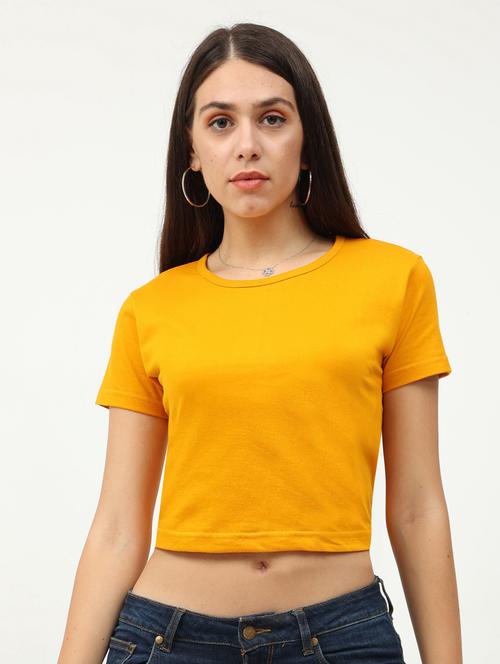 round neck solid crop tee - 19786379 - Very Small Image - 1