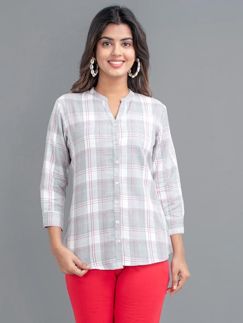 checkered print cotton regular top - 19786441 - Very Small Image - 1