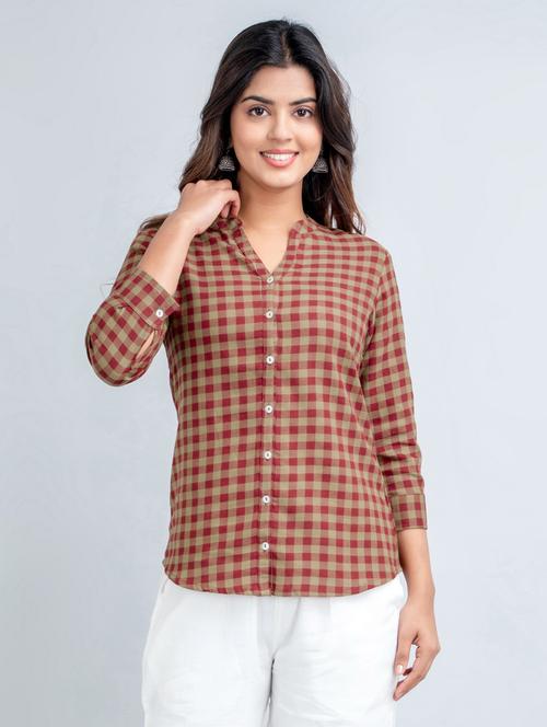 checkered print cotton regular top - 19786445 - Very Small Image - 1