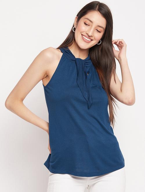 teal tie up halter neck regular top - 19786516 - Very Small Image - 1