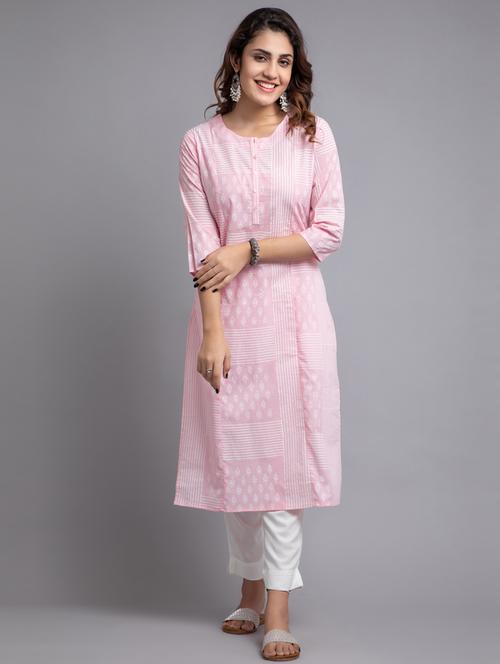 round neck printed straight kurta - 19790199 - Very Small Image - 1