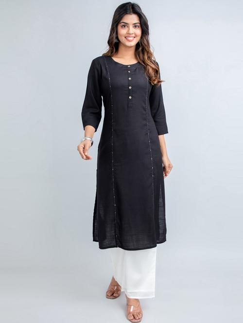round neck solid straight kurta - 19790201 - Very Small Image - 1