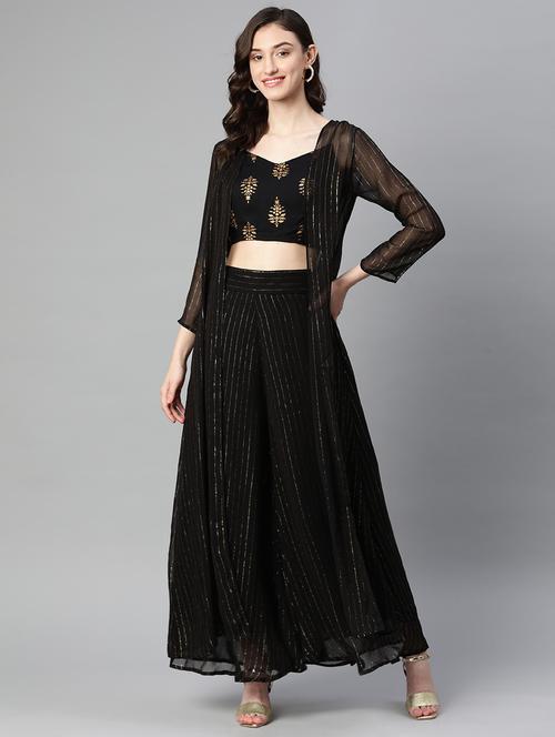 zari work top with palazzo & shrug - 19795681 - Very Small Image - 1
