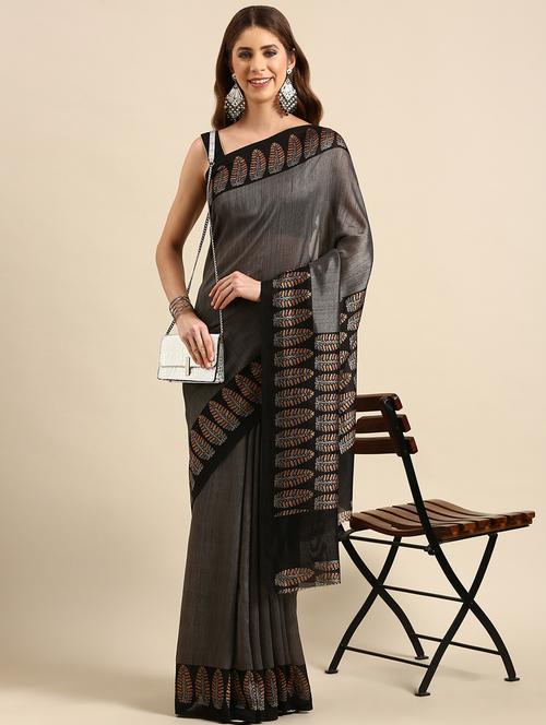 women's printed grey colored saree with blouse - 19795727 - Very Small Image - 1