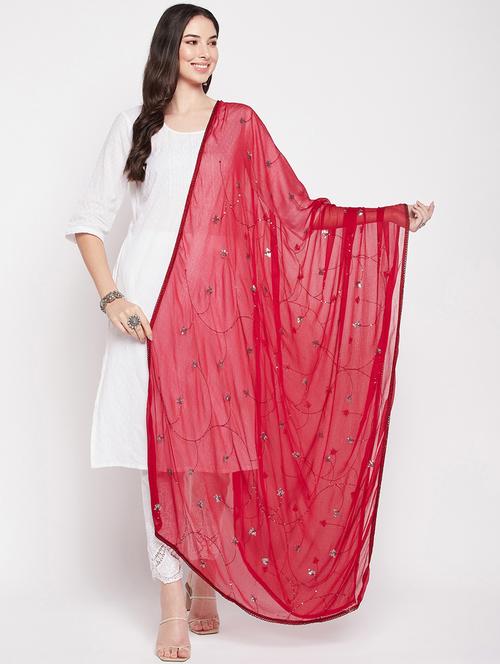 maroon poly chiffon dupatta - 19796003 - Very Small Image - 1