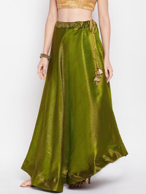 olive striped flared long skirt - 19796170 - Very Small Image - 1