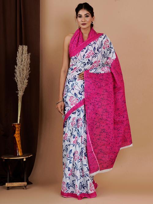 women's block print off white colored saree - 19796690 - Very Small Image - 1
