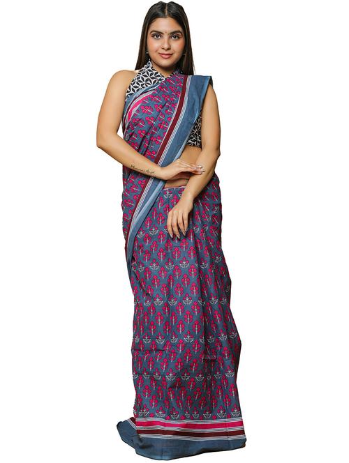 women's printed multi colored saree with blouse - 19796794 - Very Small Image - 1